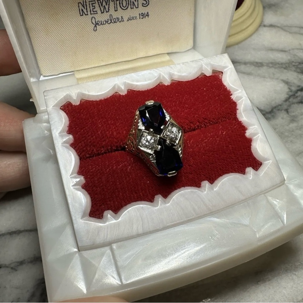 Antique 14k Gold Sapphire And Diamond Art Deco Ring A… Gem